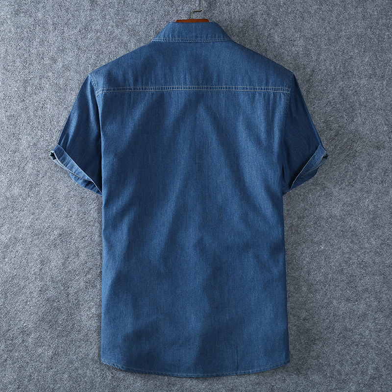 Men's Blue Denim Shirts Short Sleeve Jean Shirts New Summer High Quality Men Cotton Light Blue Denim Shirts Plus size L-8XL thumbnail