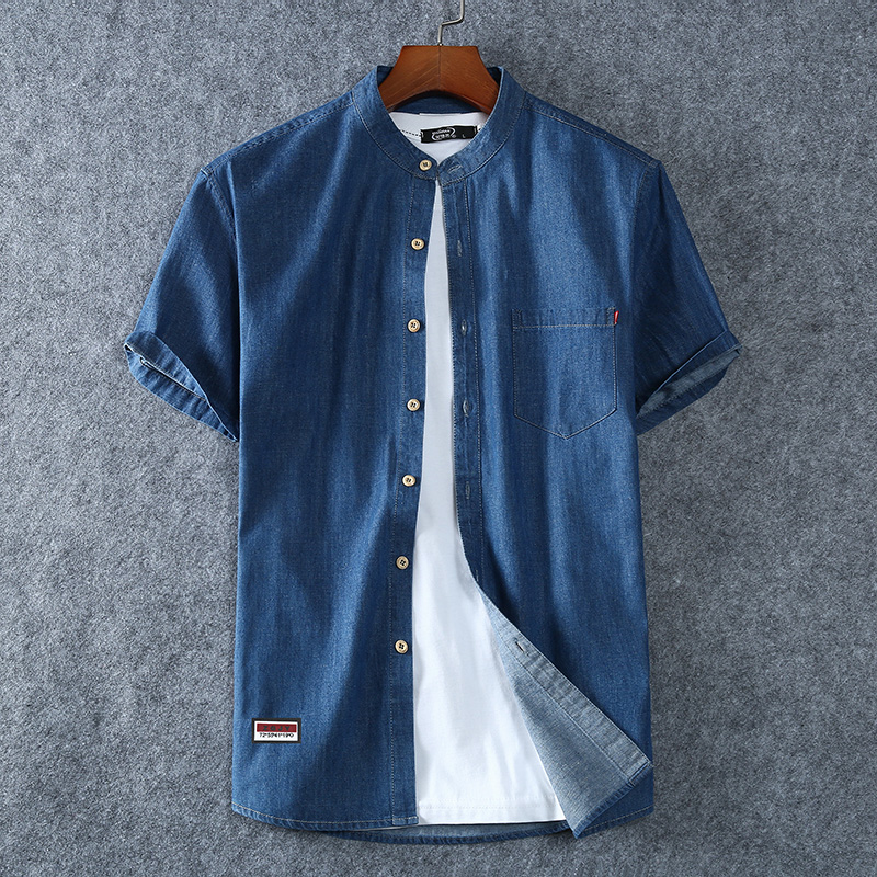 Men's Blue Denim Shirts Short Sleeve Jean Shirts New Summer High Quality Men Cotton Light Blue Denim Shirts Plus size L-8XL thumbnail