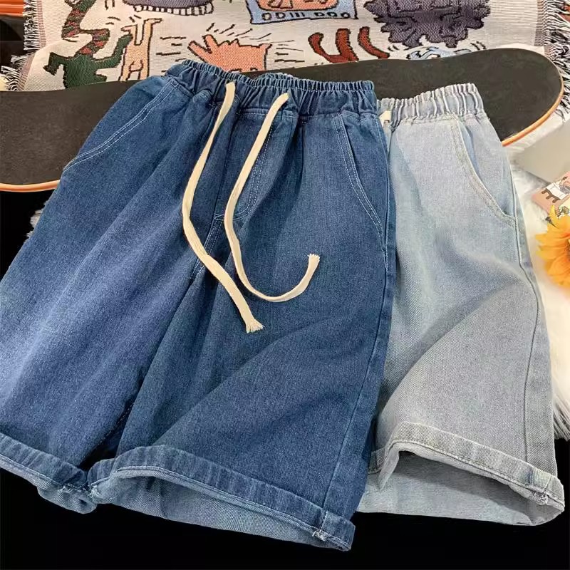 2025 New Korean Style Vintage Men's Jeans Summer Loose Male Wide Leg Knee Length Shorts New Washed Fashion Short Denim Pants