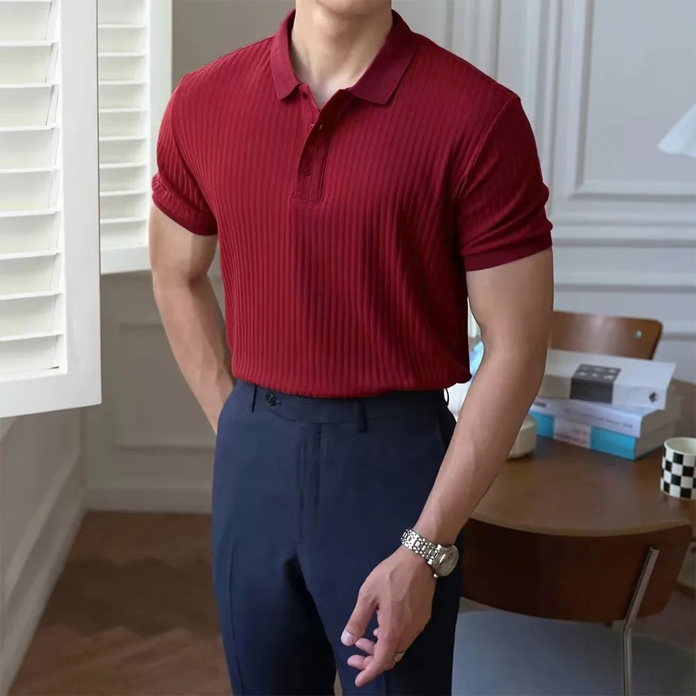 Men's Summer Short-sleeved Polo Slim Casual Sportswear Hundred Stretch Buttons Korean Fashion T-shirt Men's Tops