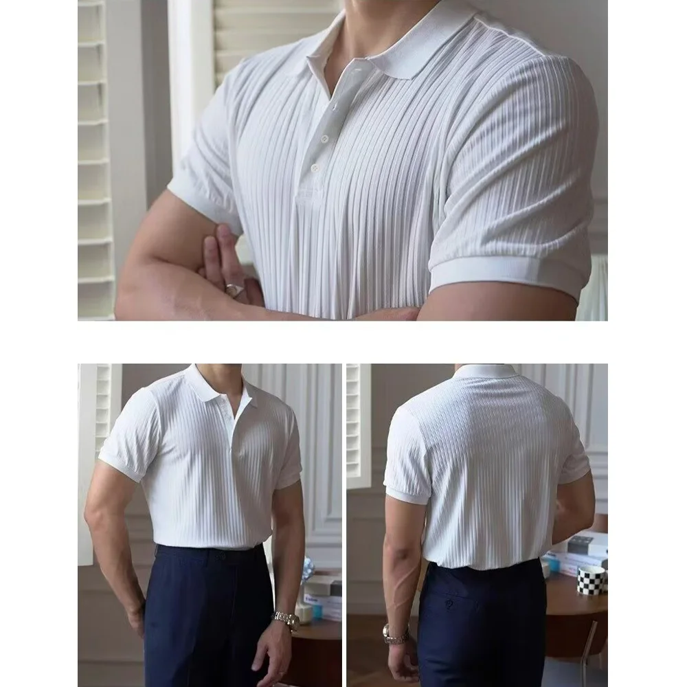 Men's Summer Short-sleeved Polo Slim Casual Sportswear Hundred Stretch Buttons Korean Fashion T-shirt Men's Tops thumbnail