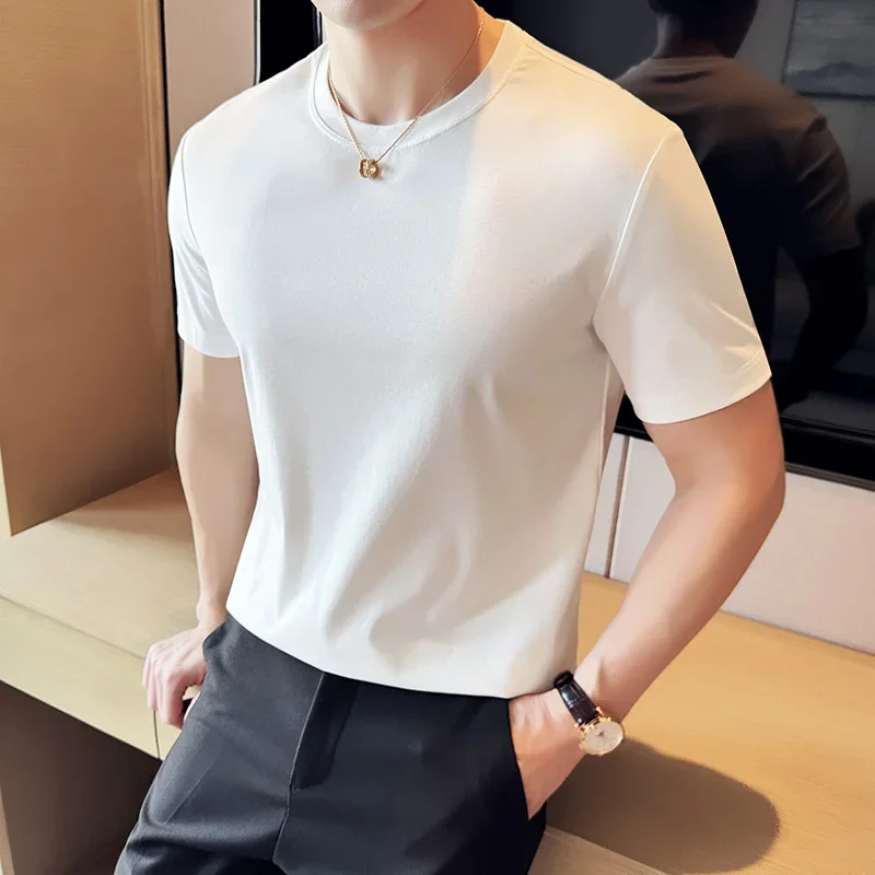 Mens T-shirt Short Sleeved Summer Thin Ice Silk Pure Cotton Top Round Neck T-shirt Sports Fitness Running Casual Mens Clothing thumbnail