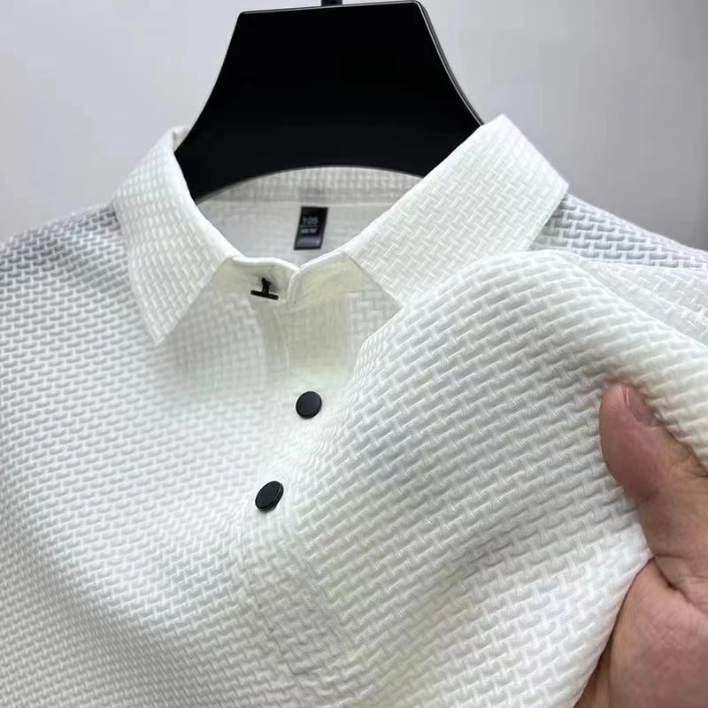 New Men's Business Casual Short Sleeved Bone Flower Solid Color POLO Shirt Fashion Breathable Comfortable Summer Versatile Top thumbnail