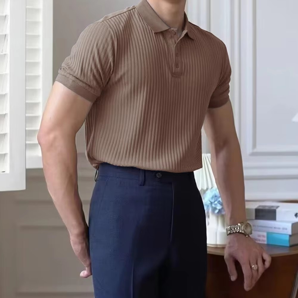 Men's Summer Short-sleeved Polo Slim Casual Sportswear Hundred Stretch Buttons Korean Fashion T-shirt Men's Tops thumbnail