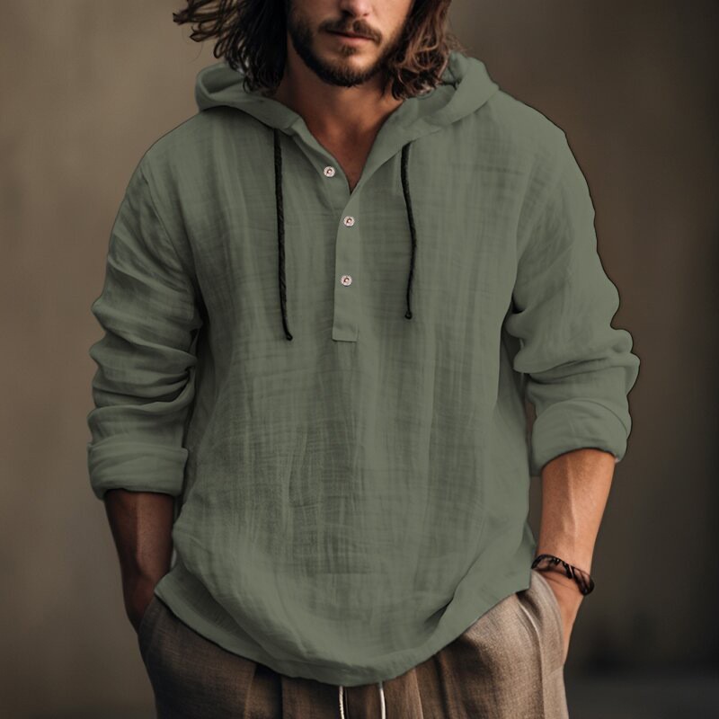 2025 New Men's Casual Blouse Cotton Linen Shirt Loose Tops Long Sleeve Tee Shirt Spring Autumn Casual Men's Shirts Hoodie thumbnail