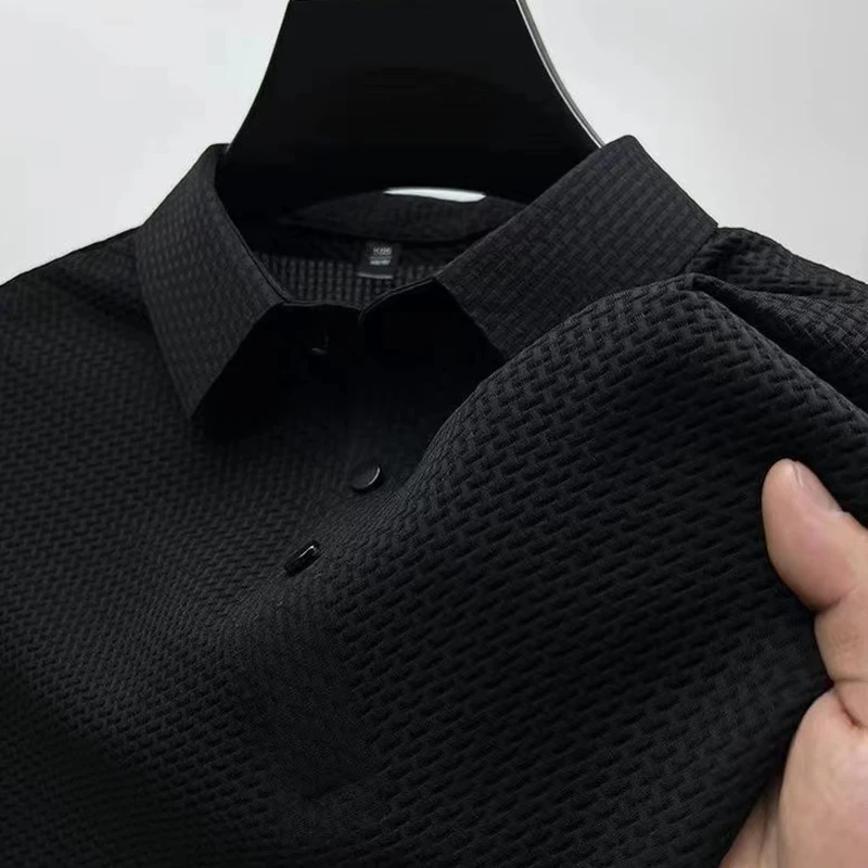 New Men's Business Casual Short Sleeved Bone Flower Solid Color POLO Shirt Fashion Breathable Comfortable Summer Versatile Top thumbnail