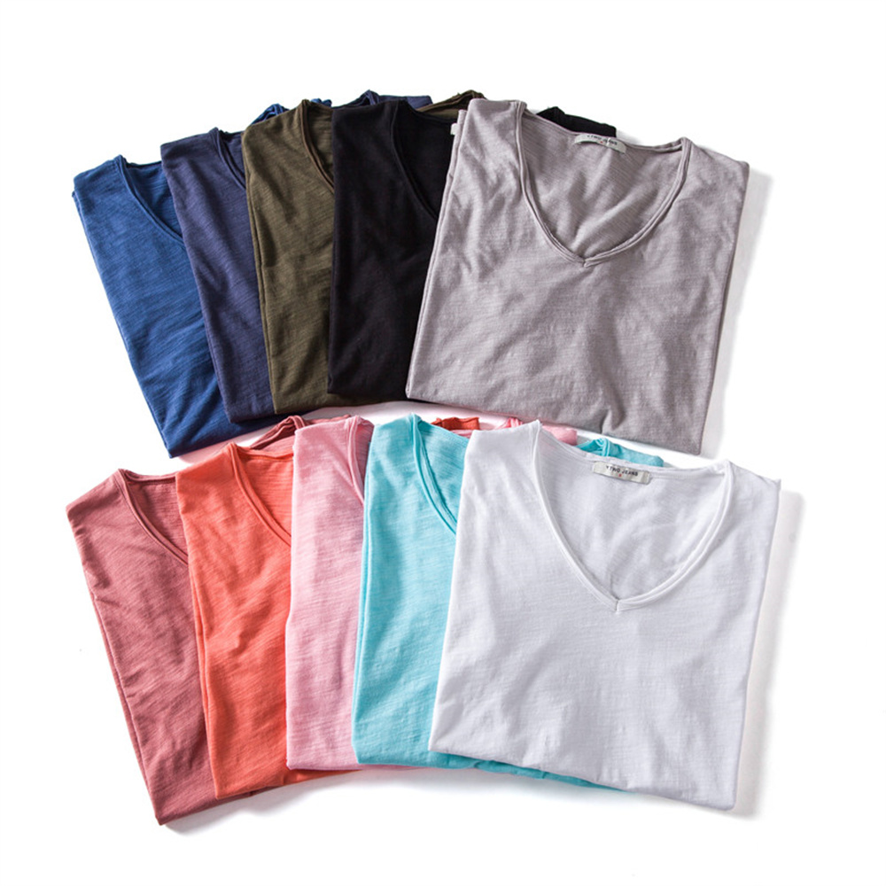 AIOPESON100% Cotton Men T-shirt V-neck Fashion Design Slim Fit Soild T-shirts Male Tops Tees Short Sleeve T Shirt O-neck For Men thumbnail