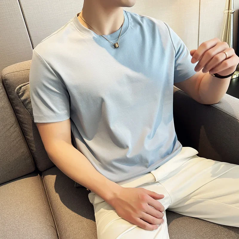Mens T-shirt Short Sleeved Summer Thin Ice Silk Pure Cotton Top Round Neck T-shirt Sports Fitness Running Casual Mens Clothing thumbnail