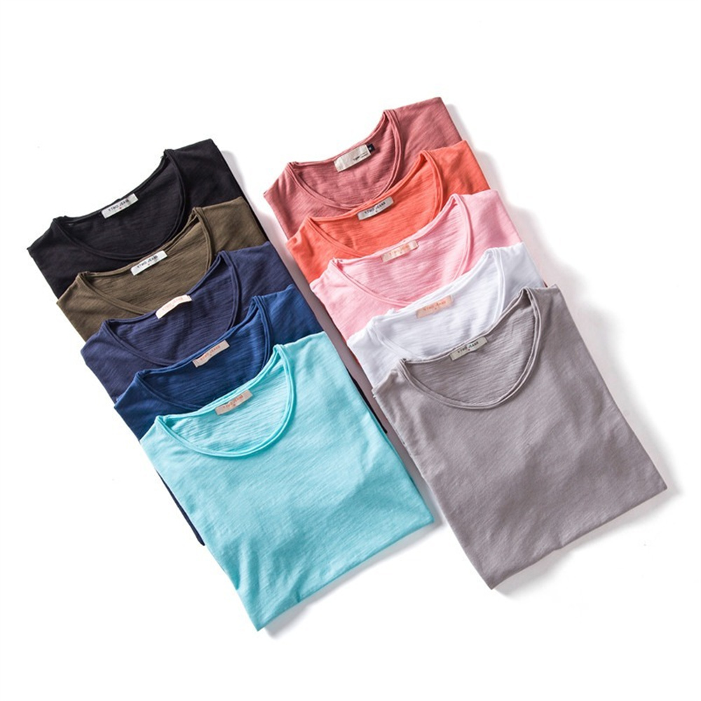 AIOPESON100% Cotton Men T-shirt V-neck Fashion Design Slim Fit Soild T-shirts Male Tops Tees Short Sleeve T Shirt O-neck For Men thumbnail
