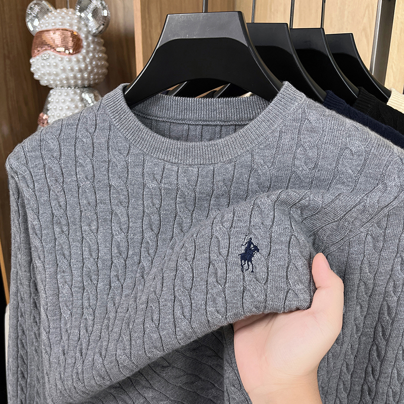 Luxury pony embroidery designer brand sweater men's new fashion unique jacquard comfort Paul casual knitted round neck pullover thumbnail