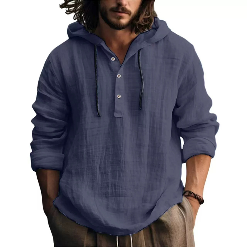2025 New Men's Casual Blouse Cotton Linen Shirt Loose Tops Long Sleeve Tee Shirt Spring Autumn Casual Men's Shirts Hoodie thumbnail