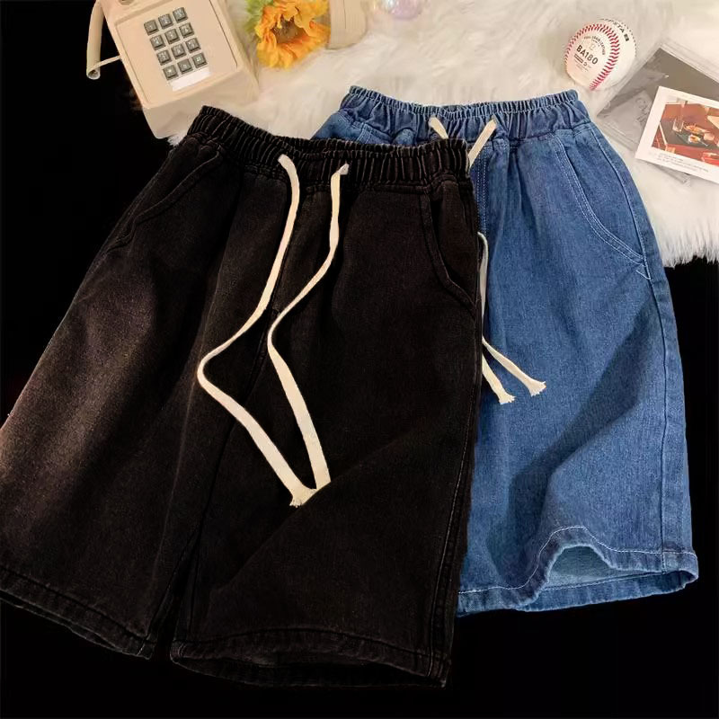 2025 New Korean Style Vintage Men's Jeans Summer Loose Male Wide Leg Knee Length Shorts New Washed Fashion Short Denim Pants thumbnail