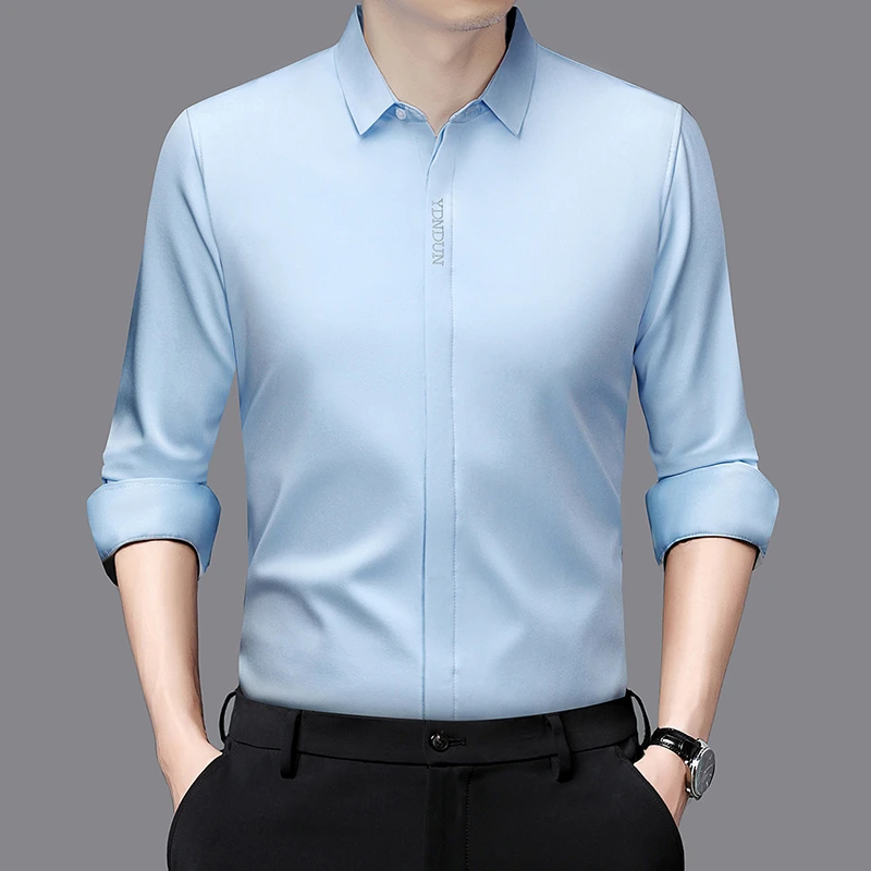 New Men's Business Casual Long Sleeved Solid Color Shirt Wrinkle Resistant Wrinkle Free Comfortable All Season Versatile Top thumbnail