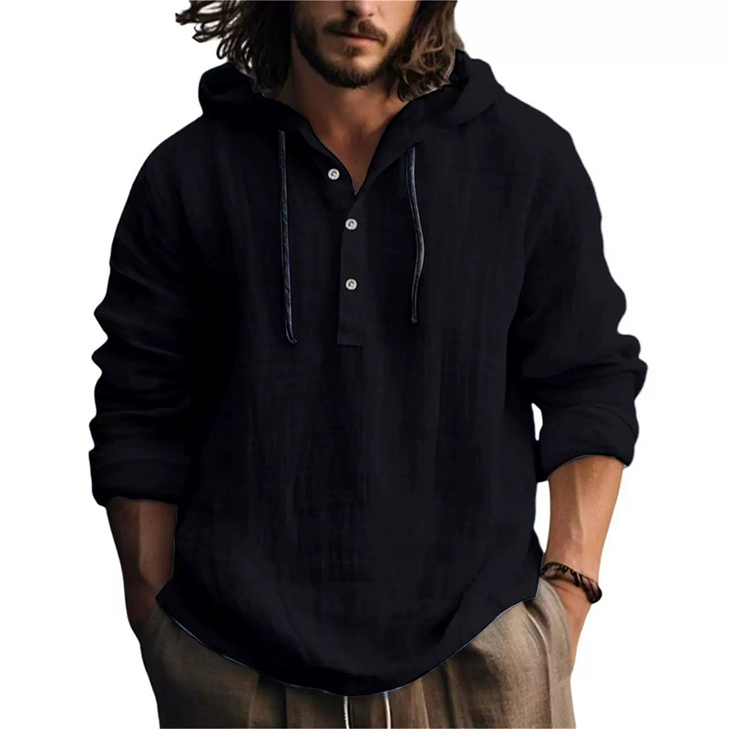 2025 New Men's Casual Blouse Cotton Linen Shirt Loose Tops Long Sleeve Tee Shirt Spring Autumn Casual Men's Shirts Hoodie thumbnail