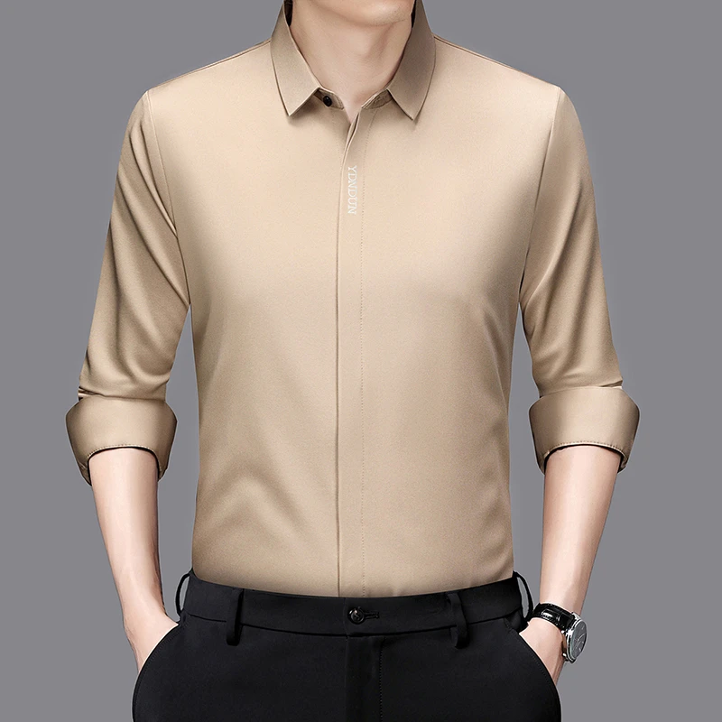 New Men's Business Casual Long Sleeved Solid Color Shirt Wrinkle Resistant Wrinkle Free Comfortable All Season Versatile Top thumbnail
