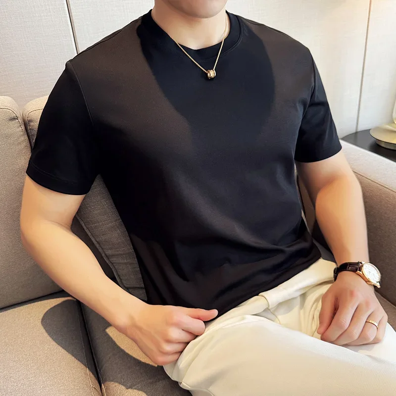 Mens T-shirt Short Sleeved Summer Thin Ice Silk Pure Cotton Top Round Neck T-shirt Sports Fitness Running Casual Mens Clothing thumbnail