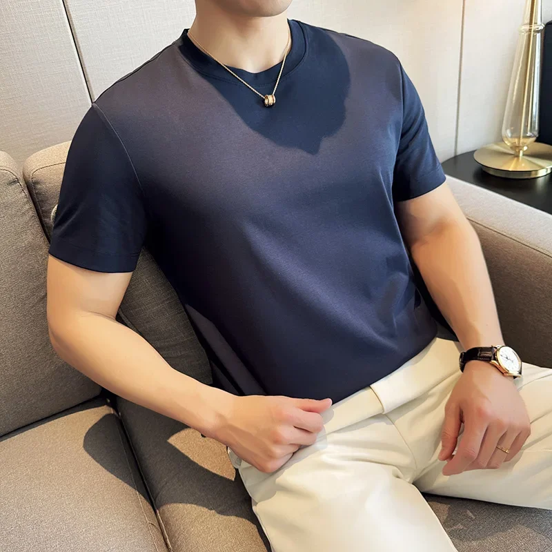 Mens T-shirt Short Sleeved Summer Thin Ice Silk Pure Cotton Top Round Neck T-shirt Sports Fitness Running Casual Mens Clothing thumbnail