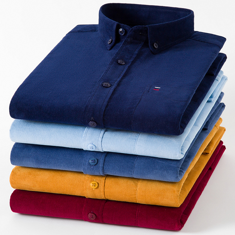 7XL 6XL Cotton Corduroy Shirt Men’s Long Sleeve Casual Regular Fit Soft Comfortable Pocket Dress Shirts For Male Blouse Clothes