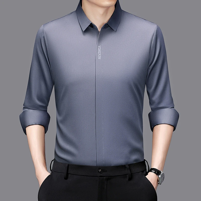 New Men's Business Casual Long Sleeved Solid Color Shirt Wrinkle Resistant Wrinkle Free Comfortable All Season Versatile Top thumbnail