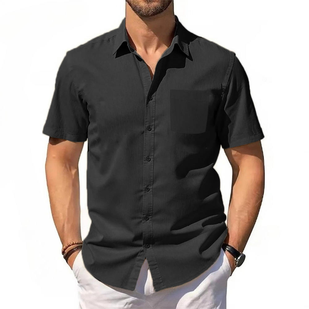 Men's Cotton Linen Shirt Summer Short Sleeve Button Up Hawaiian Lightweight Shirts Vacation Casual Lapel Collar Tops thumbnail