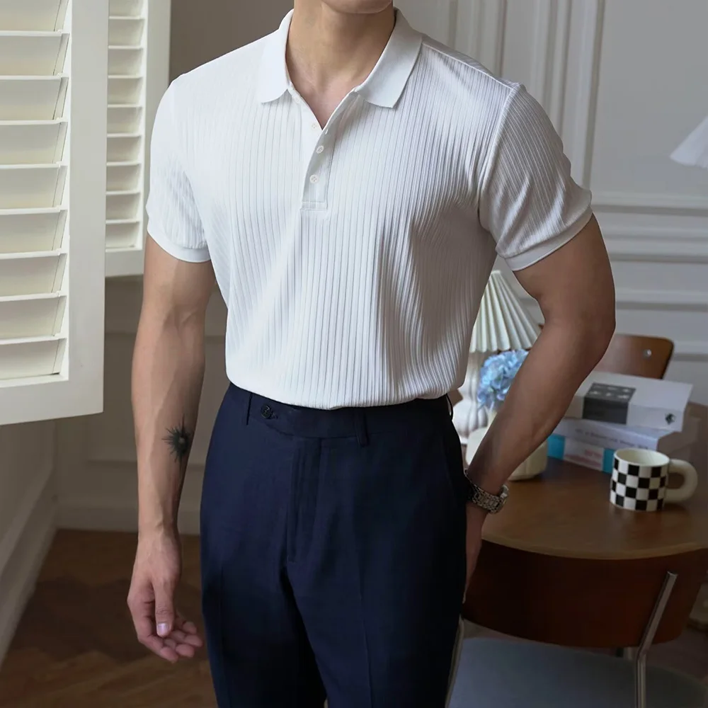 Men's Summer Short-sleeved Polo Slim Casual Sportswear Hundred Stretch Buttons Korean Fashion T-shirt Men's Tops thumbnail