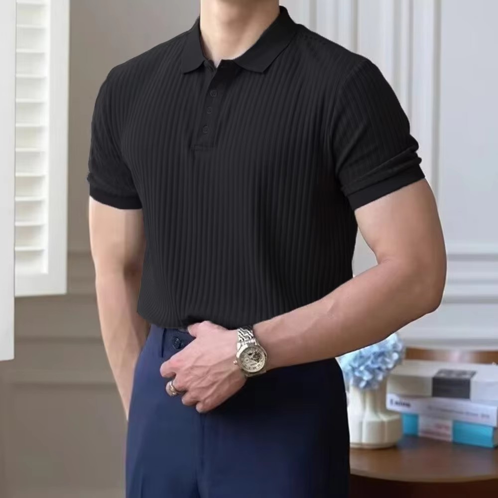 Men's Summer Short-sleeved Polo Slim Casual Sportswear Hundred Stretch Buttons Korean Fashion T-shirt Men's Tops thumbnail