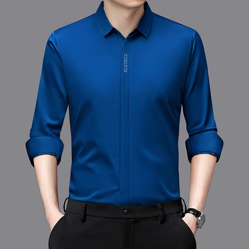 New Men's Business Casual Long Sleeved Solid Color Shirt Wrinkle Resistant Wrinkle Free Comfortable All Season Versatile Top thumbnail