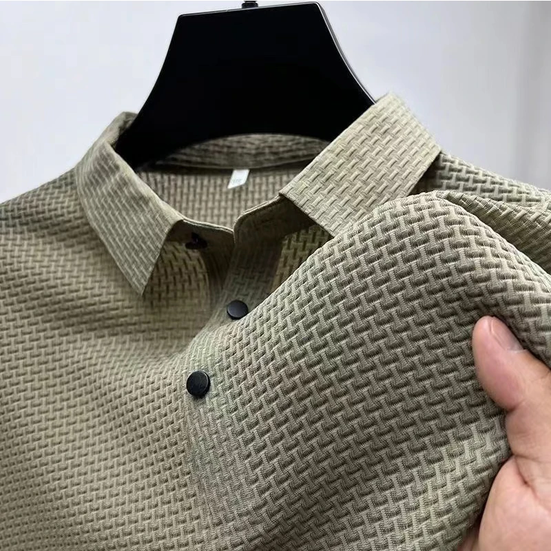 New Men's Business Casual Short Sleeved Bone Flower Solid Color POLO Shirt Fashion Breathable Comfortable Summer Versatile Top thumbnail