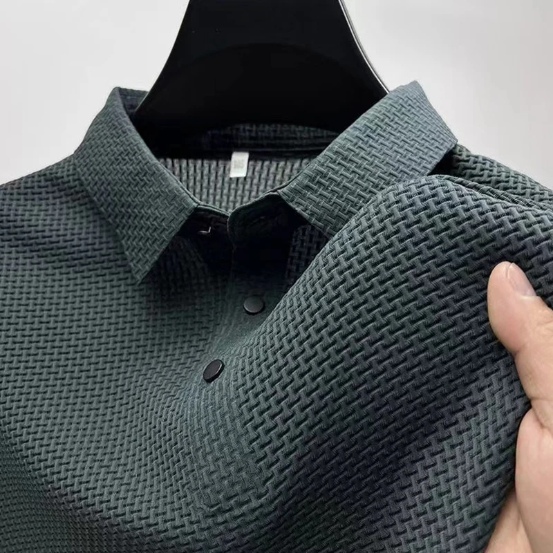 New Men's Business Casual Short Sleeved Bone Flower Solid Color POLO Shirt Fashion Breathable Comfortable Summer Versatile Top thumbnail