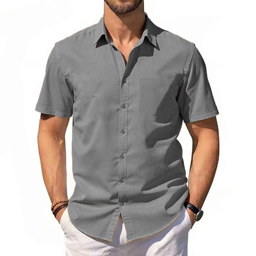 Men's Cotton Linen Shirt Summer Short Sleeve Button Up Hawaiian Lightweight Shirts Vacation Casual Lapel Collar Tops thumbnail