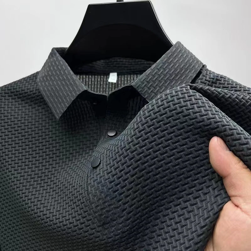 New Men's Business Casual Short Sleeved Bone Flower Solid Color POLO Shirt Fashion Breathable Comfortable Summer Versatile Top thumbnail
