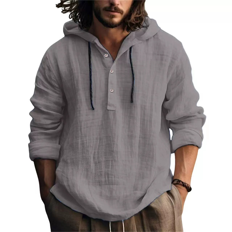 2025 New Men's Casual Blouse Cotton Linen Shirt Loose Tops Long Sleeve Tee Shirt Spring Autumn Casual Men's Shirts Hoodie thumbnail