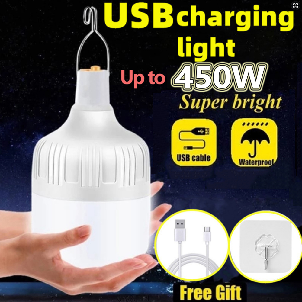Portable Outdoor BBQ Camping Lights USB Rechargeable lamp LED Emergency Bulb Hook High Power Tents Lantern Night Lights Bulb