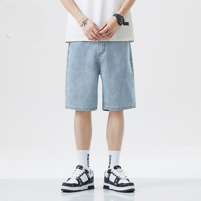 2025 New Korean Style Vintage Men's Jeans Summer Loose Male Wide Leg Knee Length Shorts New Washed Fashion Short Denim Pants thumbnail