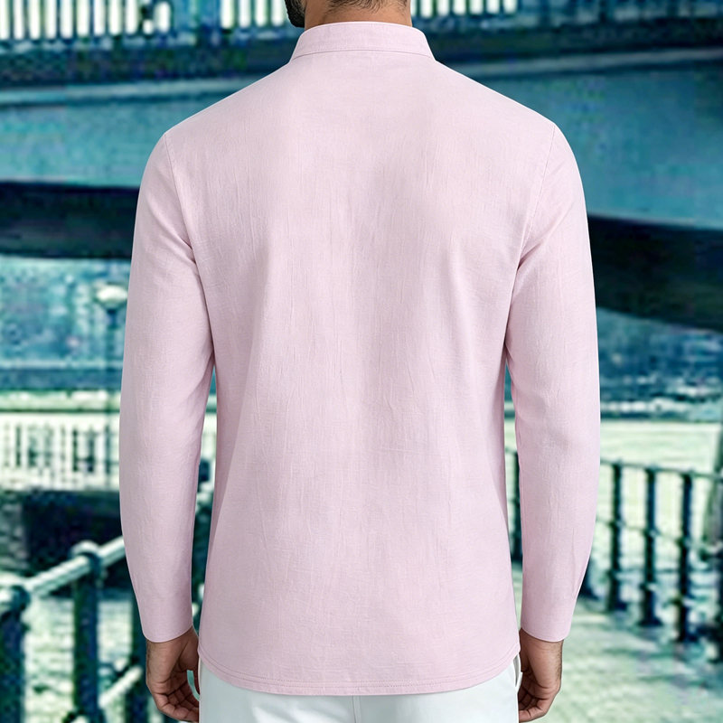 Men's Lightweight Shirts Long Sleeve Henley Cotton Linen Shirts for Male Beach Hawaiian V-neck Top Breathable Polo Shirts top thumbnail
